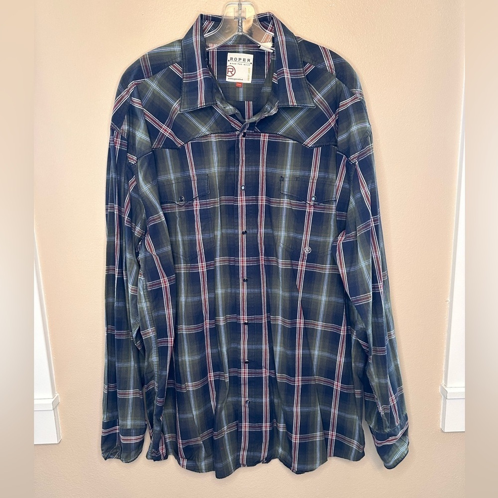 Roper Men’s Long Sleeve Black Pearl Snap Western Shirt Size 2XL Blue Gra…